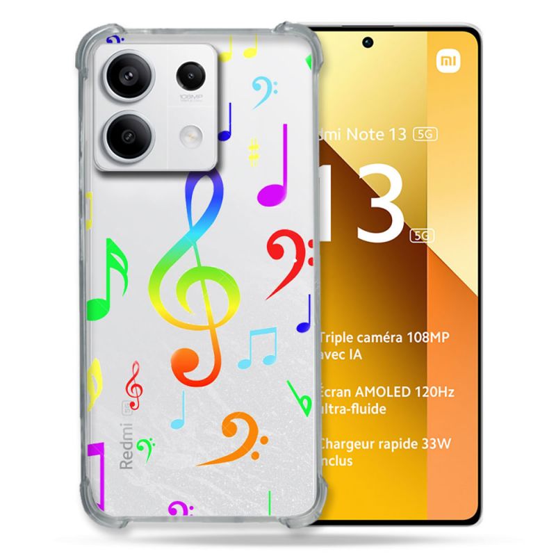 Coque Renforcée Transparente Pour Xiaomi Redmi Note 13 5G Note Musique Colore