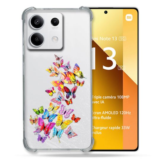 Coque Renforcée Transparente Pour Xiaomi Redmi Note 13 5G Papillon Multicolore