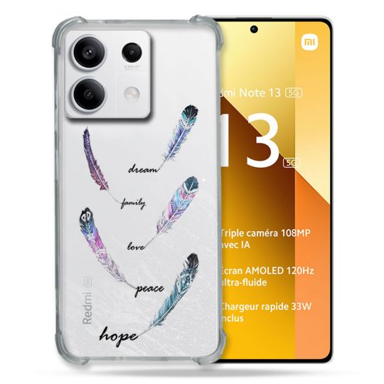 Coque Renforcée Transparente Pour Xiaomi Redmi Note 13 5G Plume Couleur