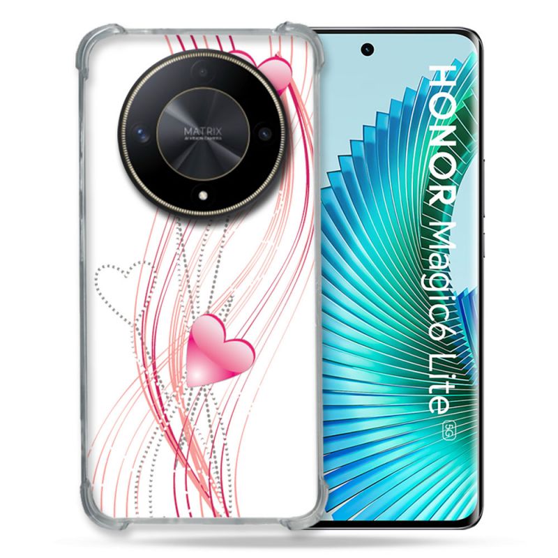 Coque Renforcé Pour Honor Magic 6 Lite 5G Amour Coeur Rose Montant sur Blanc