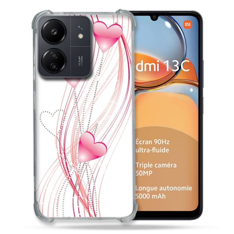 Coque Renforcé Pour Xiaomi Redmi 13C Amour Coeur Rose Montant sur Blanc