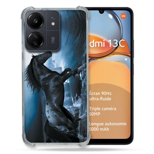 Coque Renforcé Pour Xiaomi Redmi 13C Animal Cheval Noir