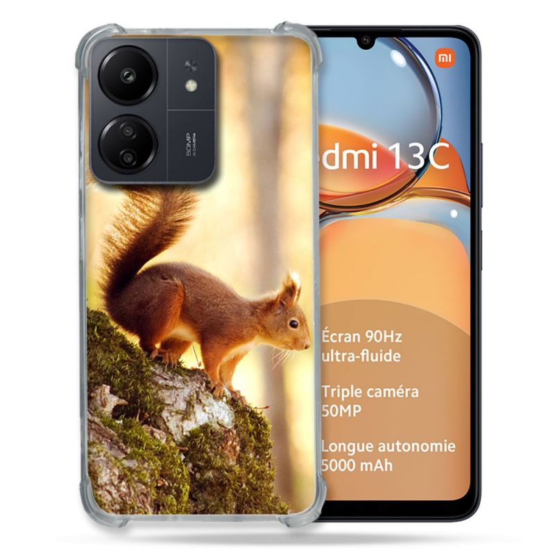 Coque Renforcé Pour Xiaomi Redmi 13C Animal Ecureuil Bois