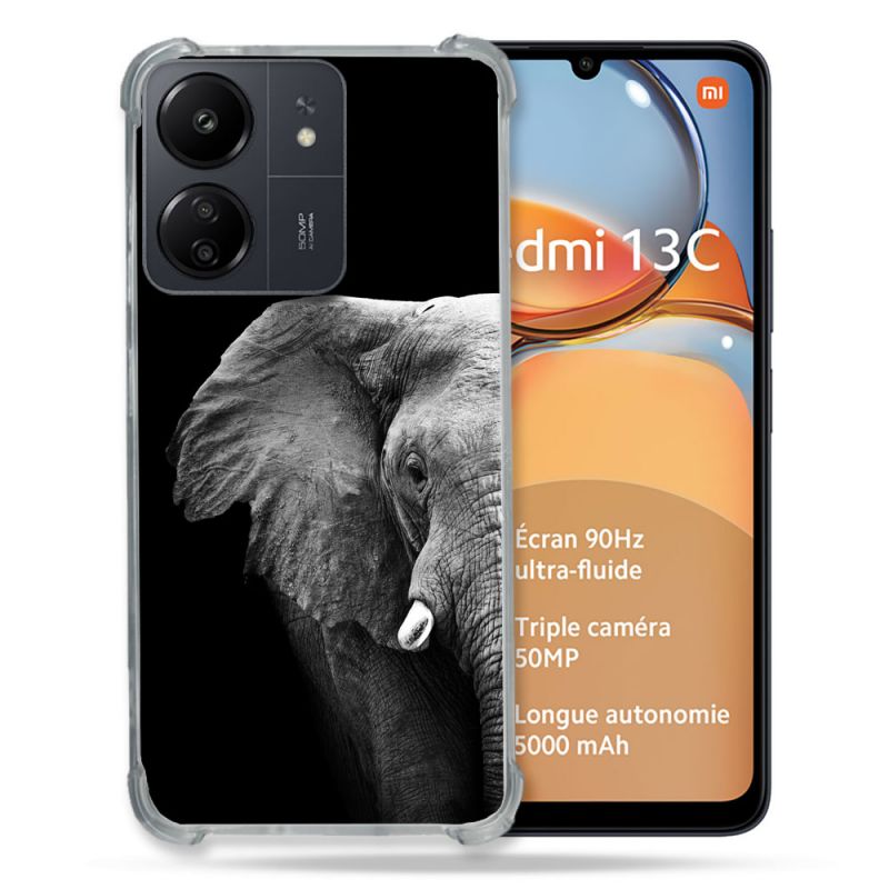 Coque Renforcé Pour Xiaomi Redmi 13C Animal Elephant Noir