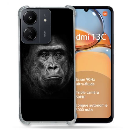 Coque Renforcé Pour Xiaomi Redmi 13C Animal Gorille Noir