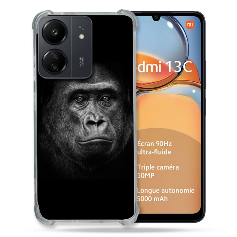 Coque Renforcé Pour Xiaomi Redmi 13C Animal Gorille Noir