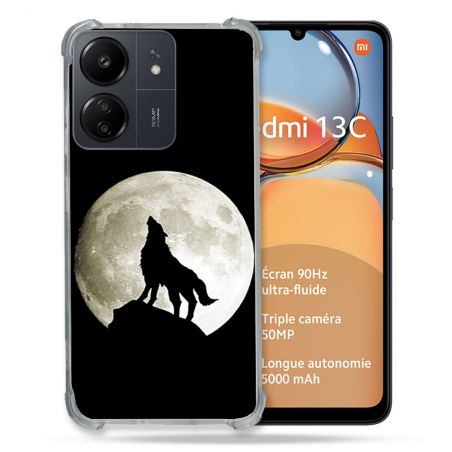 Coque Renforcé Pour Xiaomi Redmi 13C Animal Loup Noir