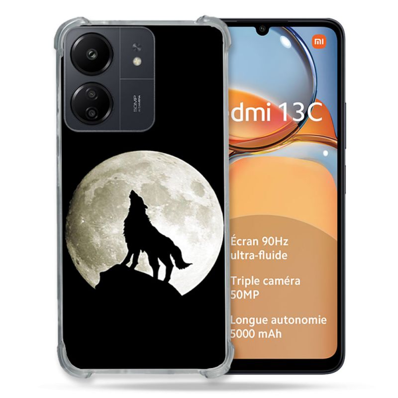 Coque Renforcé Pour Xiaomi Redmi 13C Animal Loup Noir