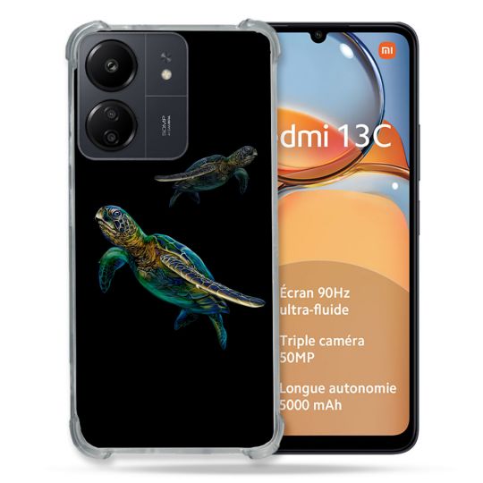 Coque Renforcé Pour Xiaomi Redmi 13C Animal Tortue Noire multicolore