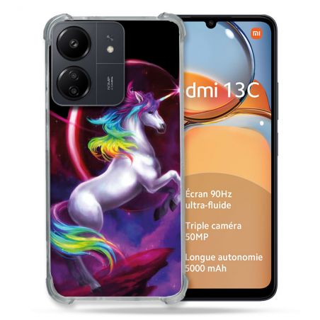 Coque Renforcé Pour Xiaomi Redmi 13C Fantastique Licorne Arc en ciel
