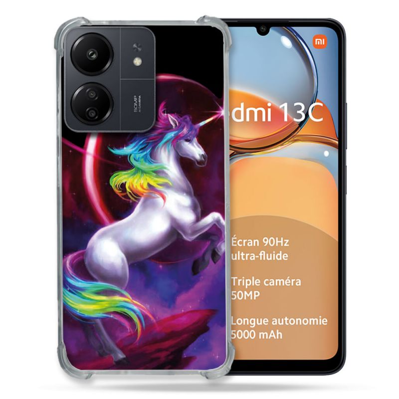 Coque Renforcé Pour Xiaomi Redmi 13C Fantastique Licorne Arc en ciel