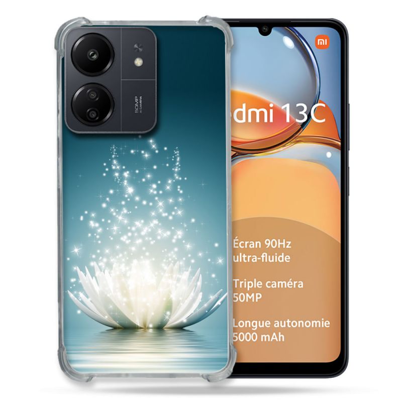Coque Renforcé Pour Xiaomi Redmi 13C Fleur Lotus Blanc