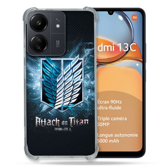 Coque Renforcé Pour Xiaomi Redmi 13C Manga Attaque Titans Noir