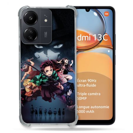 Coque Renforcé Pour Xiaomi Redmi 13C Manga Demon Slayer Noir