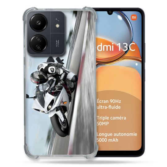 Coque Renforcé Pour Xiaomi Redmi 13C Moto Course GP Blanche