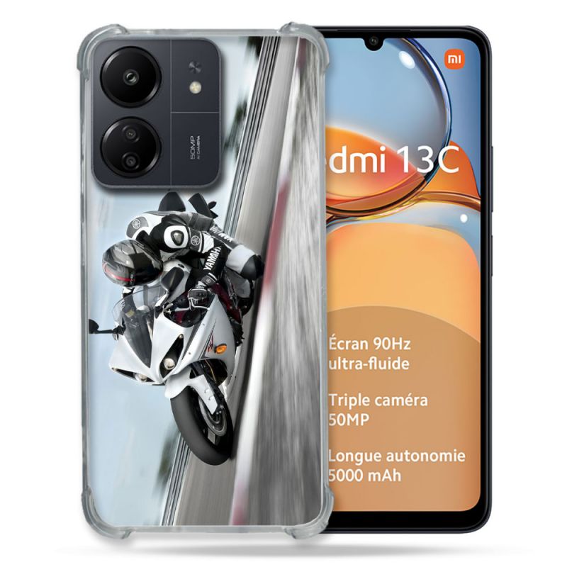Coque Renforcé Pour Xiaomi Redmi 13C Moto Course GP Blanche