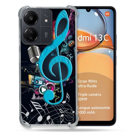 Coque Renforcé Pour Xiaomi Redmi 13C Musique Cle Sol Bleu