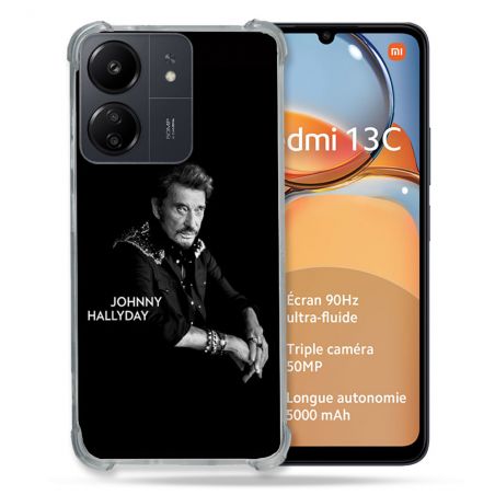 Coque Renforcé Pour Xiaomi Redmi 13C Musique Johnny Hallyday Noir