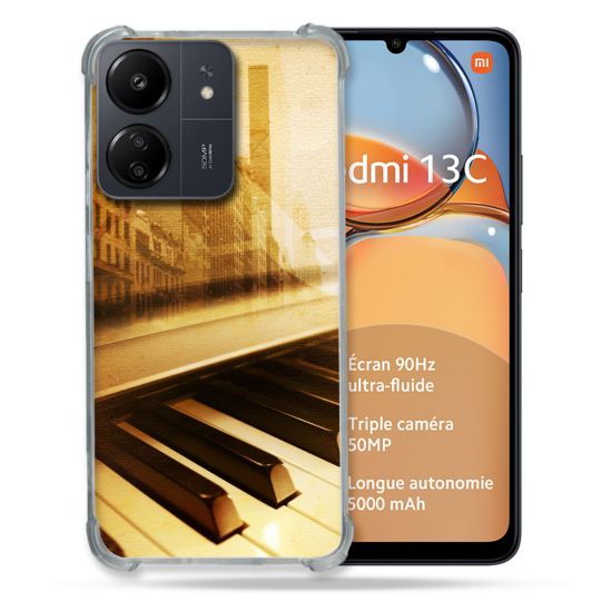 Coque Renforcé Pour Xiaomi Redmi 13C Musique Piano Retro