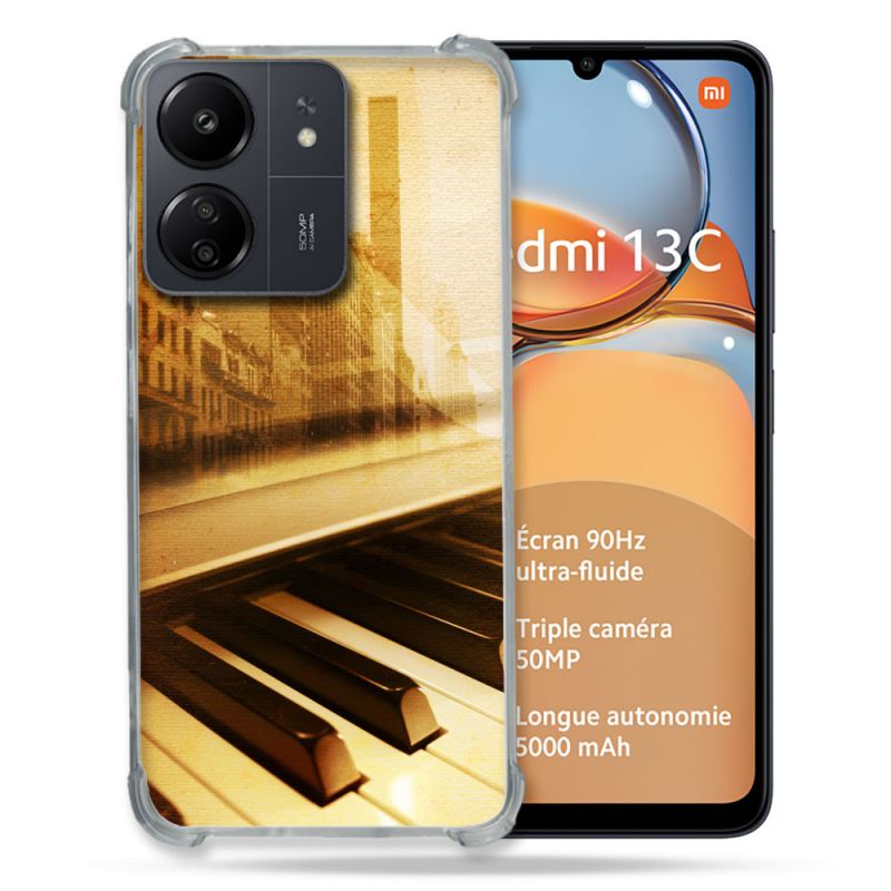 Coque Renforcé Pour Xiaomi Redmi 13C Musique Piano Retro