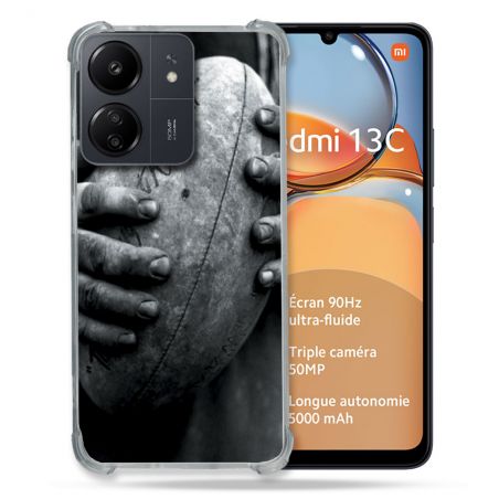Coque Renforcé Pour Xiaomi Redmi 13C Sport Rugby Ballon Vintage
