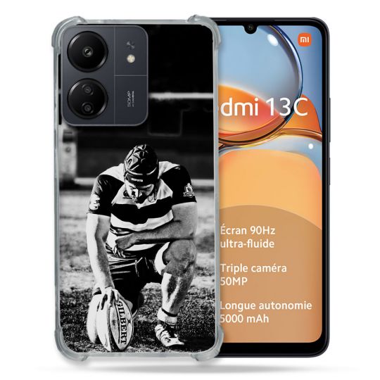 Coque Renforcé Pour Xiaomi Redmi 13C Sport Rugby Noir Blanc