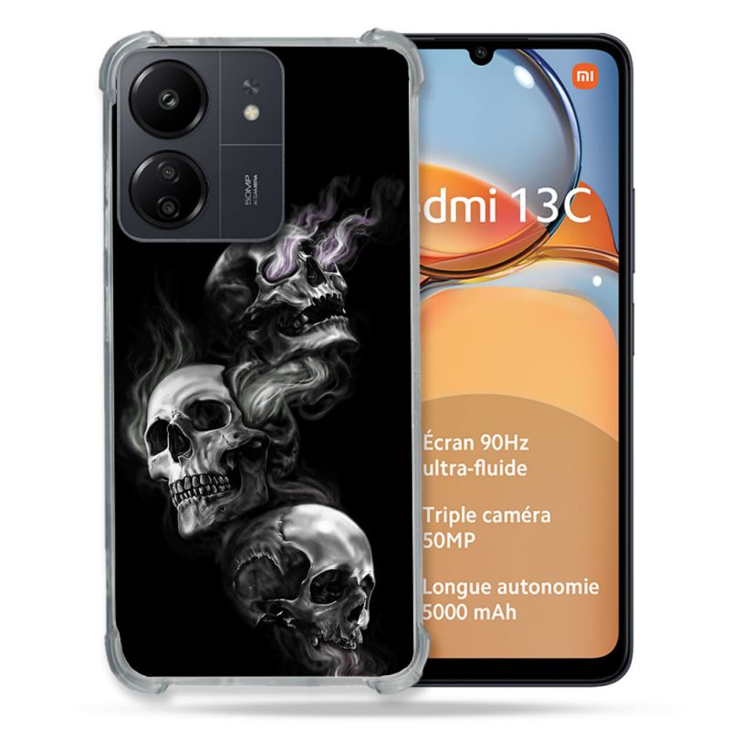 Coque Renforcé Pour Xiaomi Redmi 13C Tete de Mort Triple