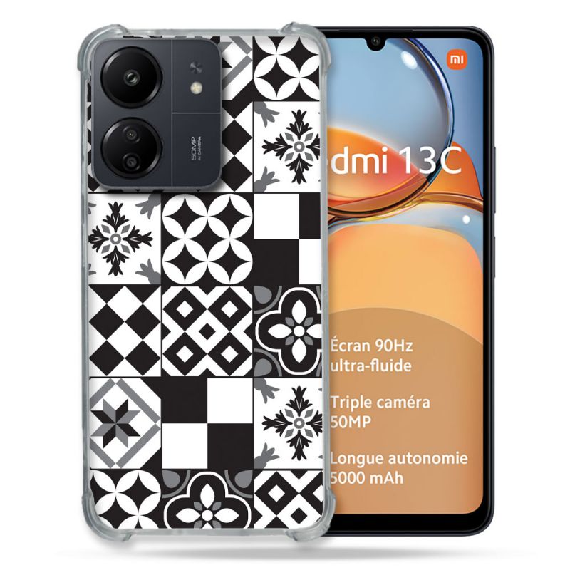 Coque Renforcé Pour Xiaomi Redmi 13C Texture Carreau Ciment Noir