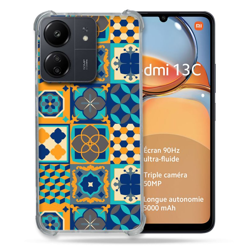 Coque Renforcé Pour Xiaomi Redmi 13C Texture Carreau Ciment Orange