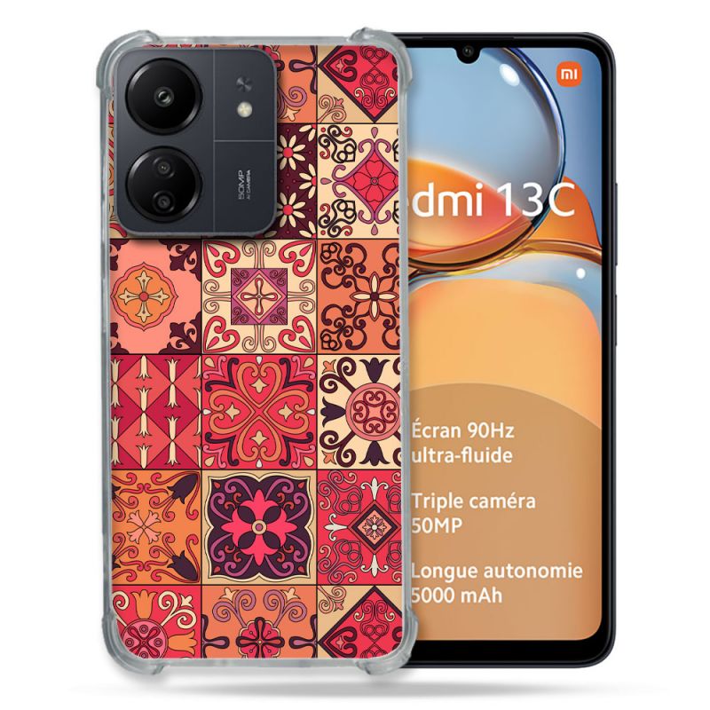 Coque Renforcé Pour Xiaomi Redmi 13C Texture Carreau Ciment Rouge