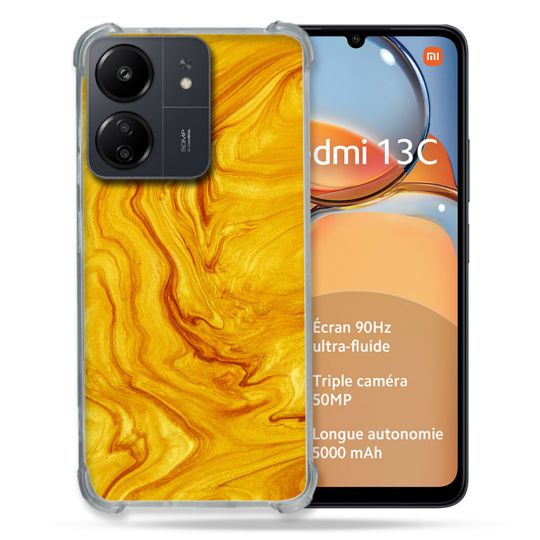 Coque Renforcé Pour Xiaomi Redmi 13C Texture Marbre Jaune
