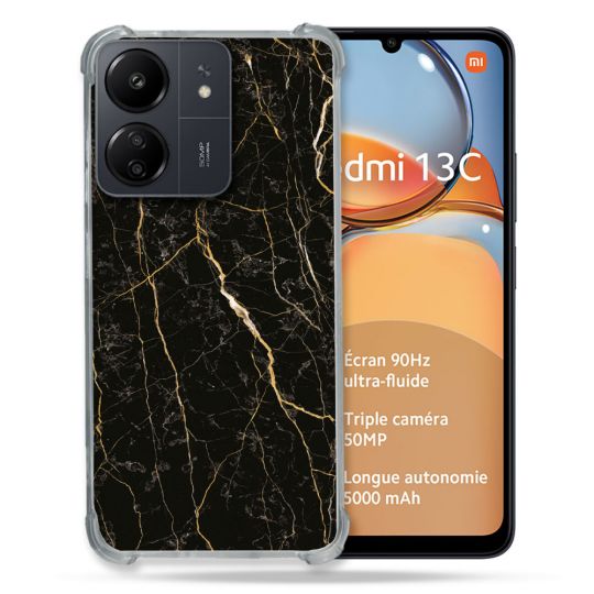 Coque Renforcé Pour Xiaomi Redmi 13C Texture Marbre Noir