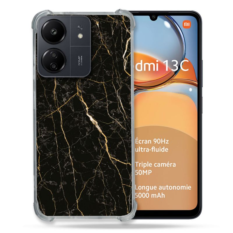 Coque Renforcé Pour Xiaomi Redmi 13C Texture Marbre Noir