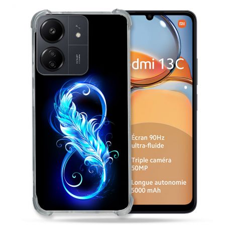 Coque Renforcé Pour Xiaomi Redmi 13C Texture Plume Infini Bleu