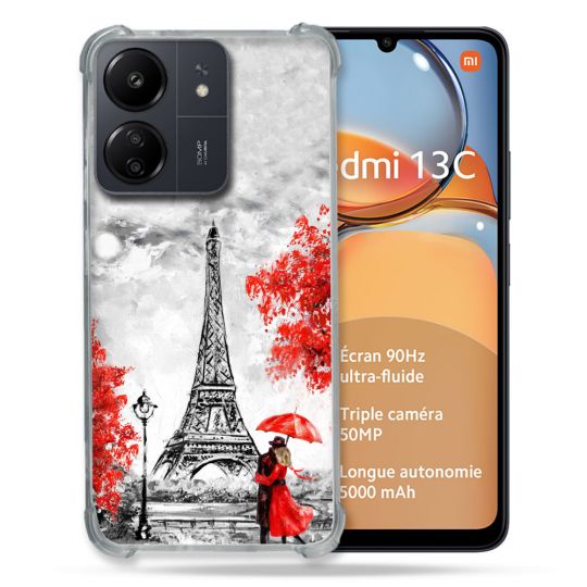 Coque Renforcé Pour Xiaomi Redmi 13C Voyage France Paris Rouge