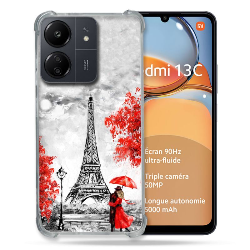 Coque Renforcé Pour Xiaomi Redmi 13C Voyage France Paris Rouge