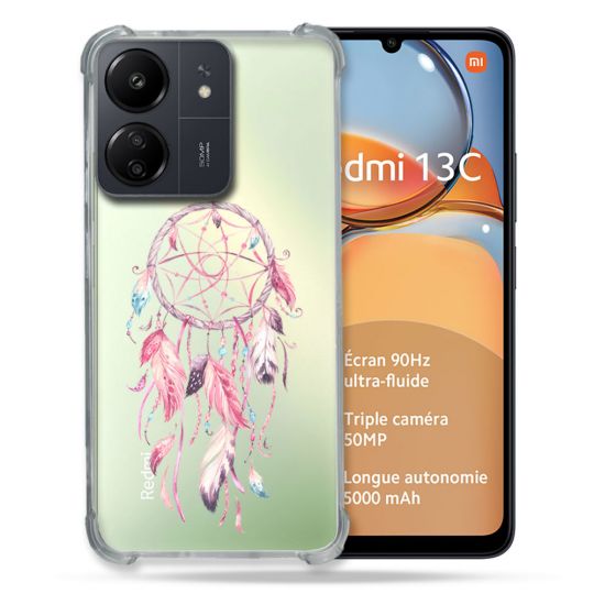 Coque Renforcé Transparente Pour Xiaomi Redmi 13C Attrape Reve Rose