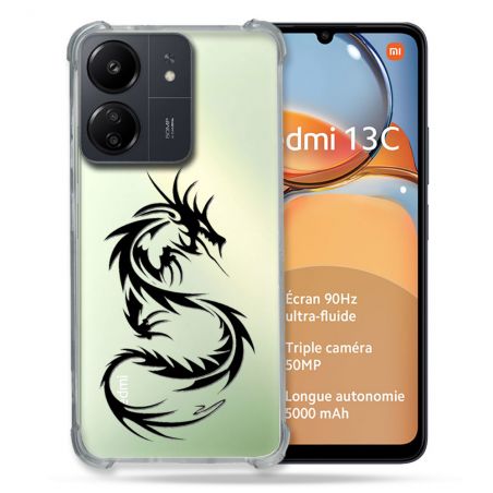 Coque Renforcé Transparente Pour Xiaomi Redmi 13C Dragon Noir