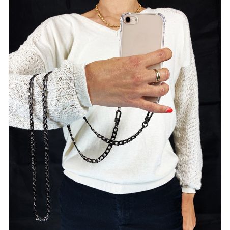 Coque Renforcé Transparente Pour Xiaomi Redmi 13C Lanière / Cordon Metal Plate Noir