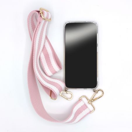 Coque Renforcé Transparente Pour Xiaomi Redmi 13C Lanière / Cordon tissu Rose et Blanc