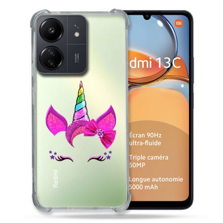 Coque Renforcé Transparente Pour Xiaomi Redmi 13C Licorne Paillette