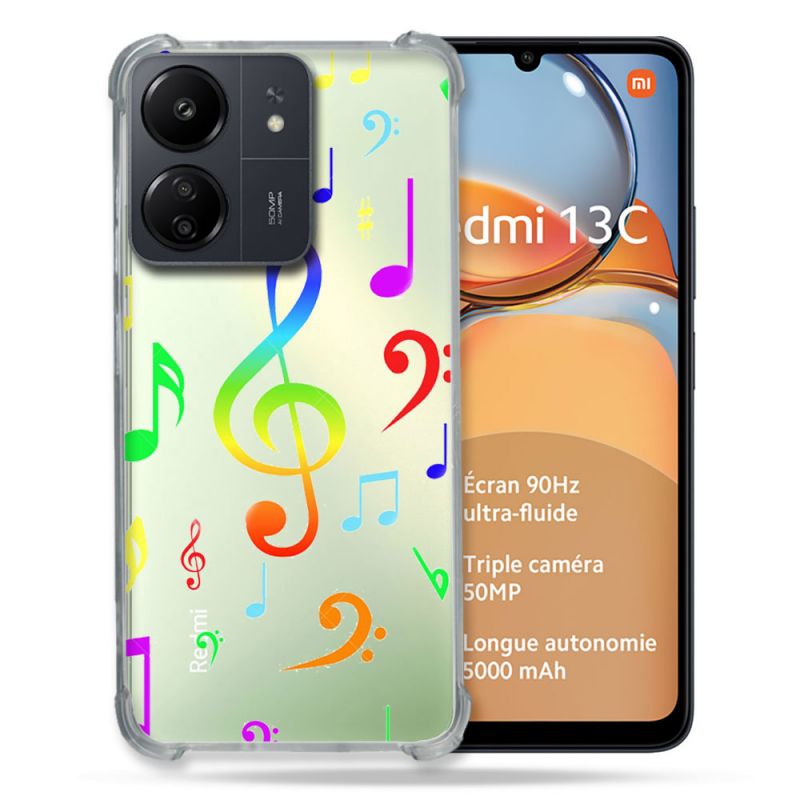Coque Renforcé Transparente Pour Xiaomi Redmi 13C Note Musique Colore