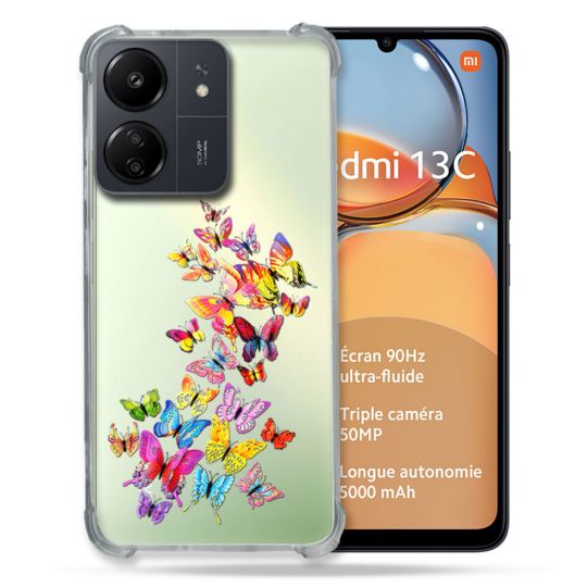 Coque Renforcé Transparente Pour Xiaomi Redmi 13C Papillon Multicolore
