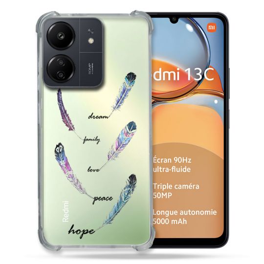 Coque Renforcé Transparente Pour Xiaomi Redmi 13C Plume Couleur