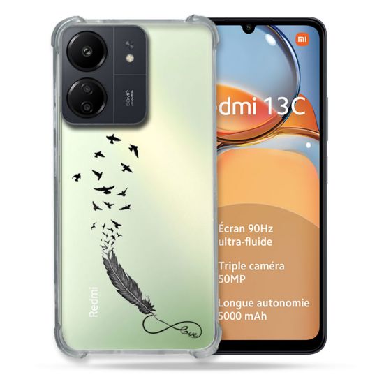Coque Renforcé Transparente Pour Xiaomi Redmi 13C Plume Infini