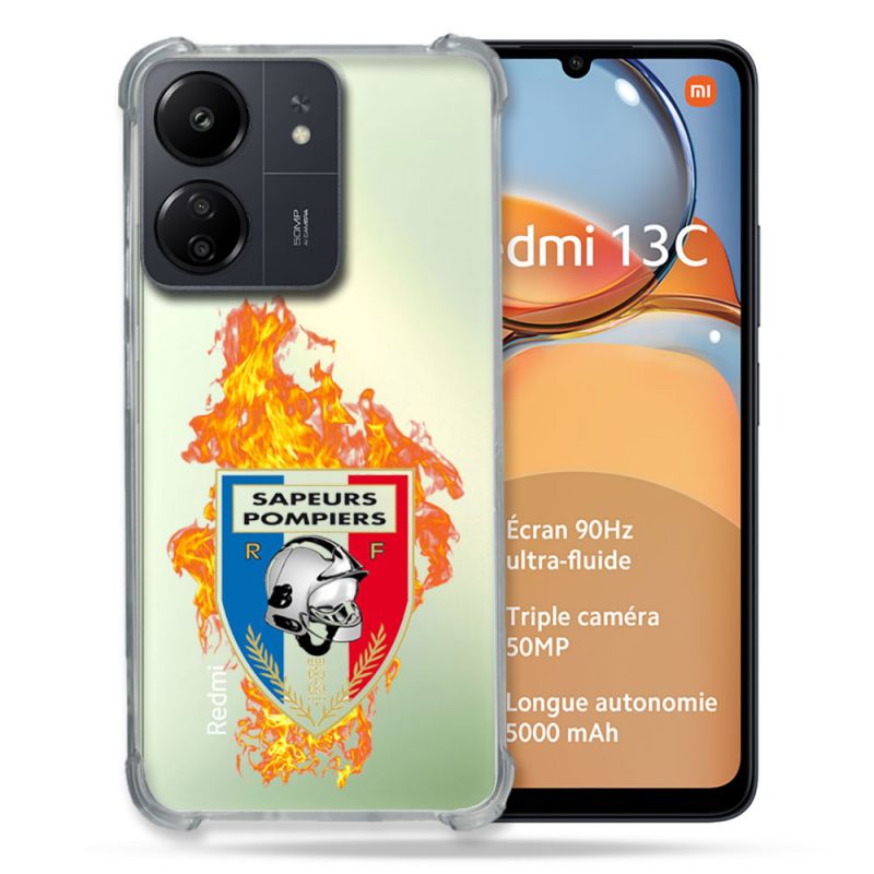 Coque Renforcé Transparente Pour Xiaomi Redmi 13C Pompier Feu