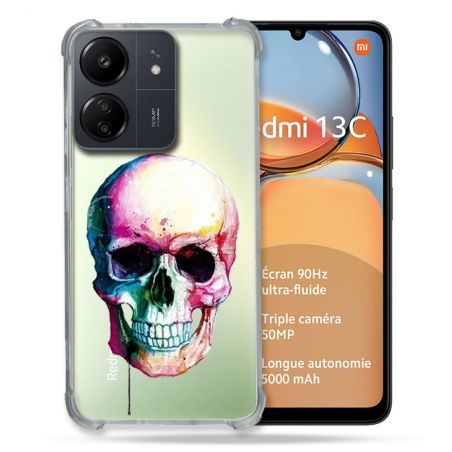 Coque Renforcé Transparente Pour Xiaomi Redmi 13C Skull Head Crane Colore