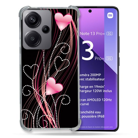 Coque Renforcé Pour Xiaomi Redmi Note 13 Pro Plus 5G Amour Coeur Rose Montant sur Noir