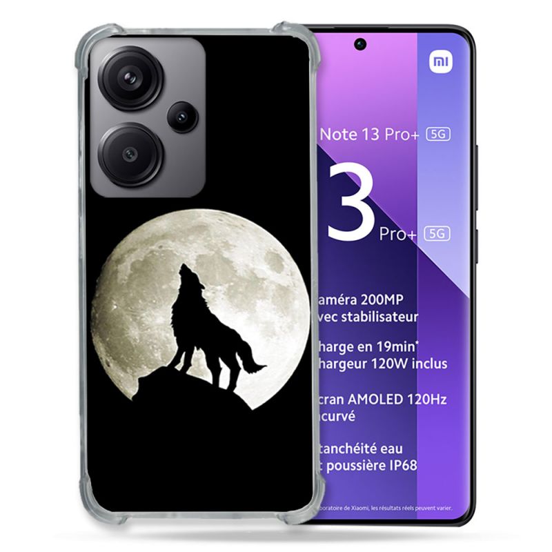 Coque Renforcé Pour Xiaomi Redmi Note 13 Pro Plus 5G Animal Loup Noir
