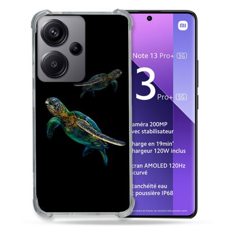Coque Renforcé Pour Xiaomi Redmi Note 13 Pro Plus 5G Animal Tortue Noire multicolore